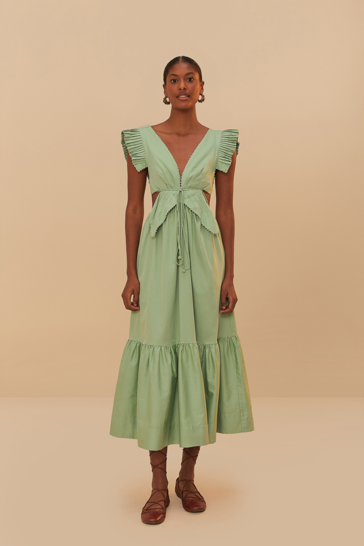 FARM RIO | GREEN BUTTERFLY MIDI DRESS