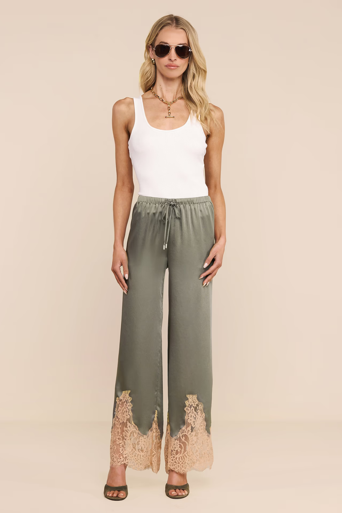 Mirel Lace Trim Drawstring Pant