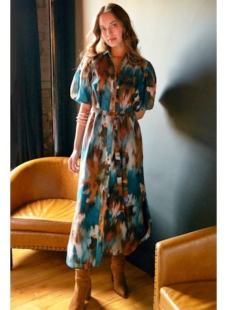 MADELINE DRESS AUTUMN BRUSHSTROKE