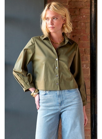 EMMY SHIRT OLIVE SILKY POPLIN