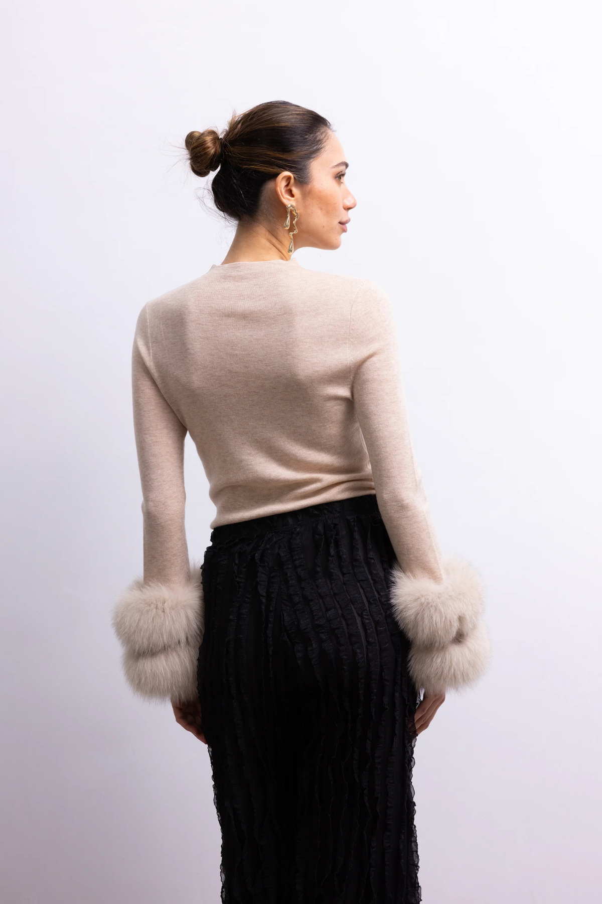 Samara Fur Cuff Sweater - Tan