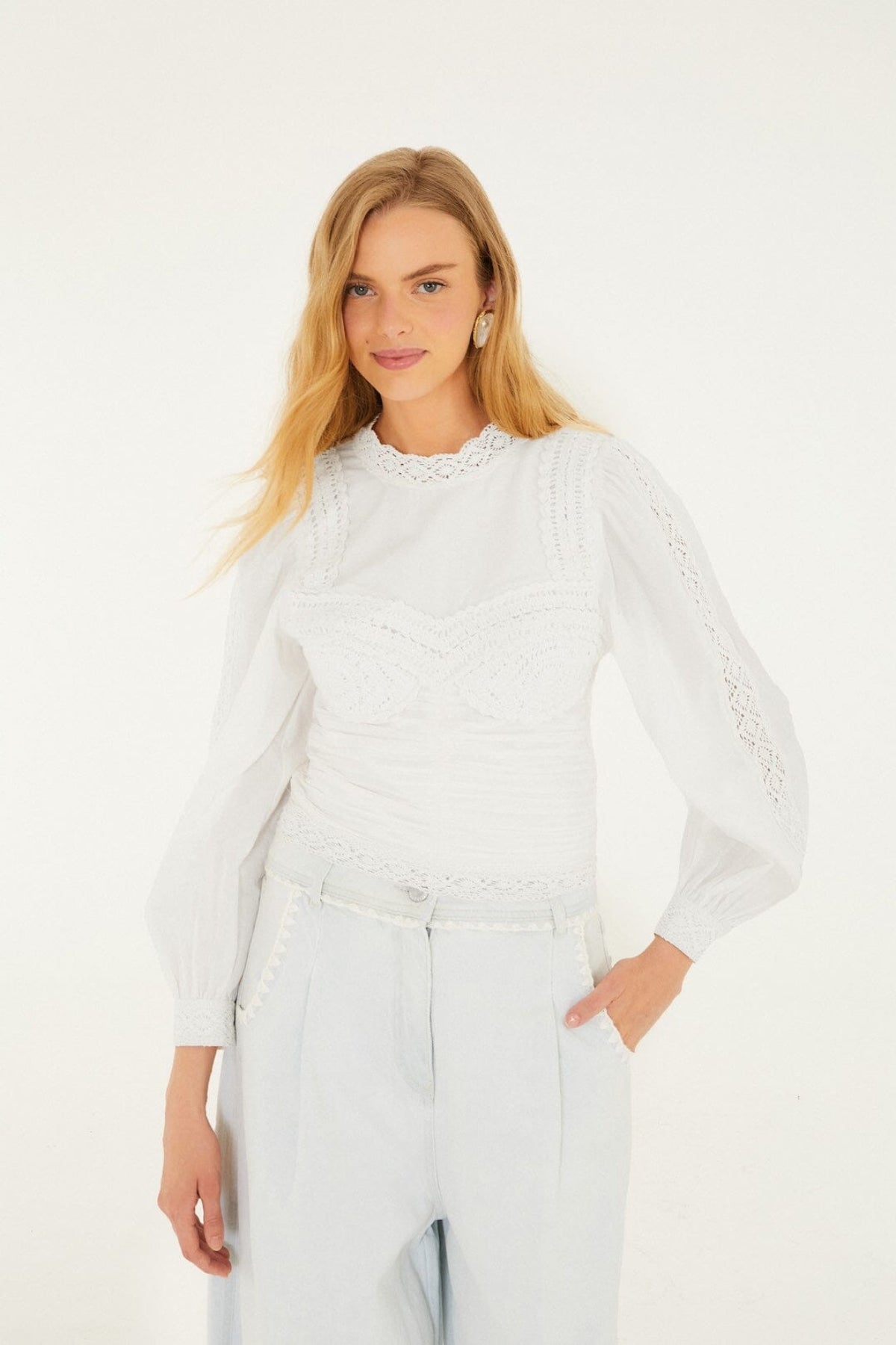 FARM RIO | OFF-WHITE CROCHET BLOUSE