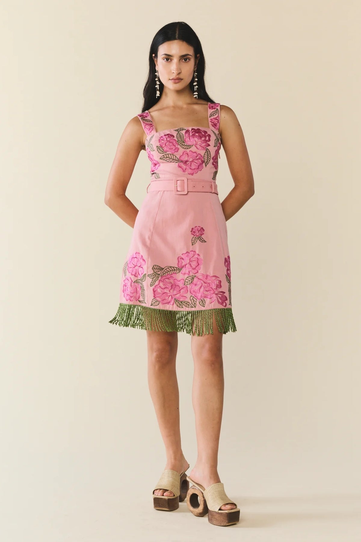 pink bird dress Azure' Hot Pink Bird Long Sleeve Cotton Tiered Dress