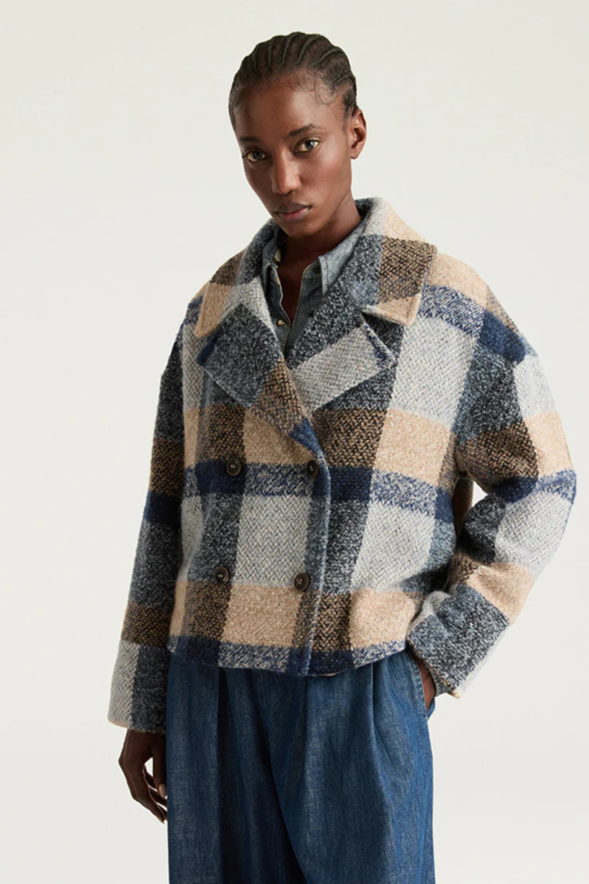 KENPI COAT IN MAXI CHECK BOUCLE WOOL - AVIO MULTICOLOR