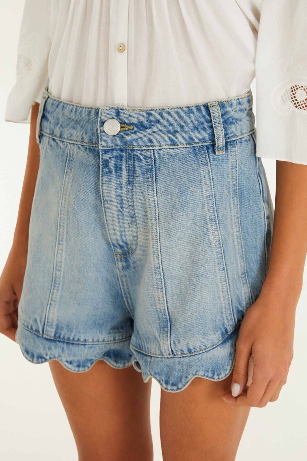 FARM RIO | Romantic Ruffle Denim Shorts