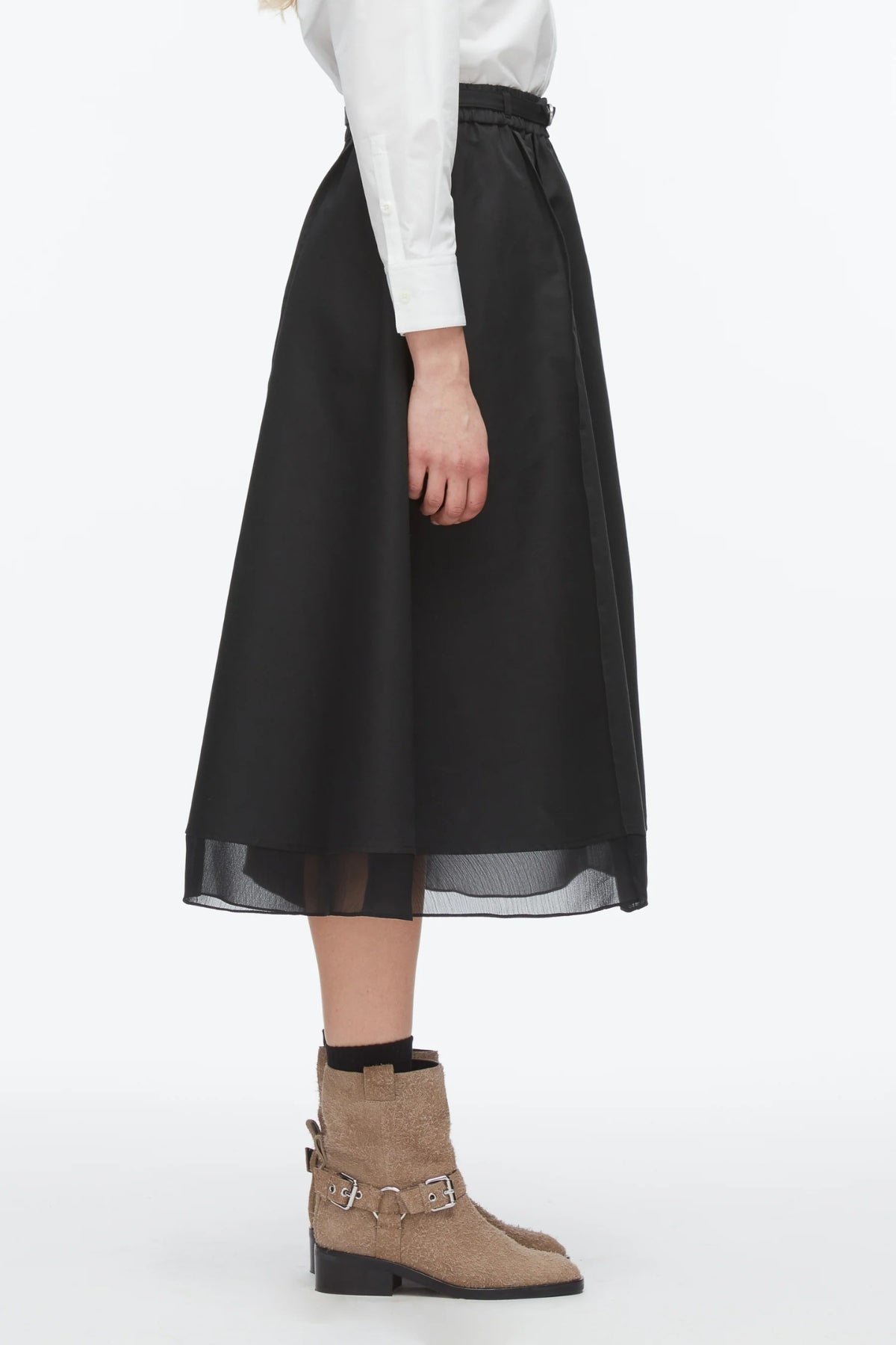 PHILLIP LIM | BELTED MIDI SKIRT WITH CHIFFON HEM