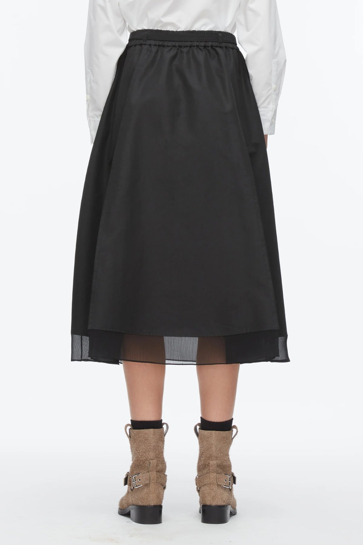 PHILLIP LIM | BELTED MIDI SKIRT WITH CHIFFON HEM