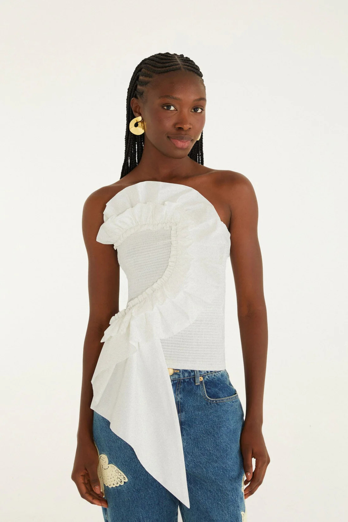 Farm Rio | White Smocked Strapless Top