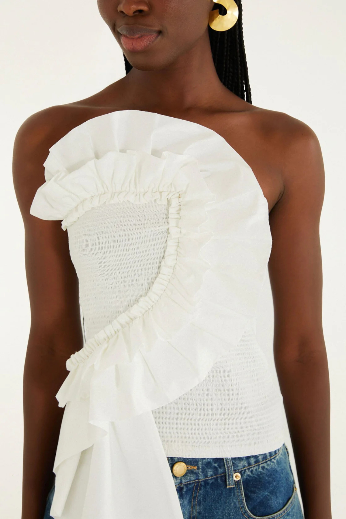 Farm Rio | White Smocked Strapless Top
