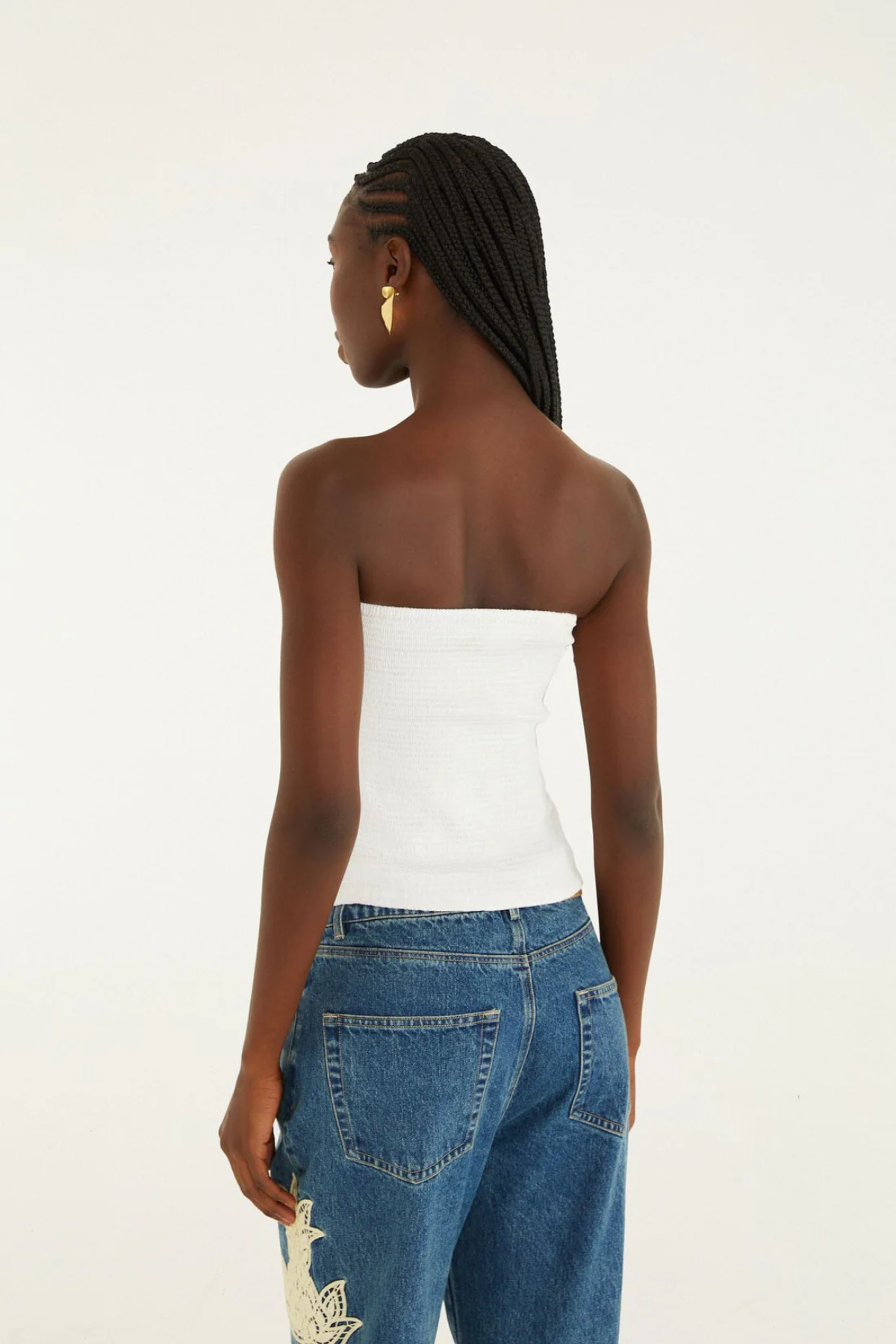 Farm Rio | White Smocked Strapless Top
