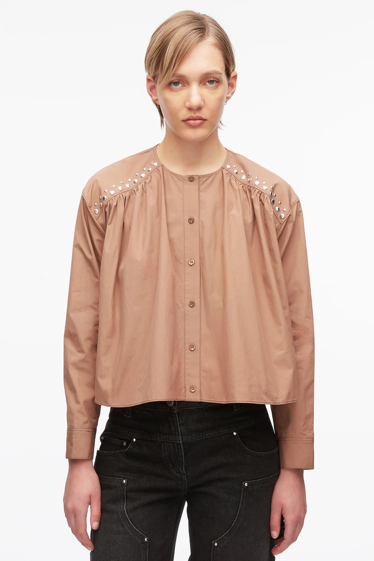 PHILLIP LIM | Poplin Stud Blouse Sable