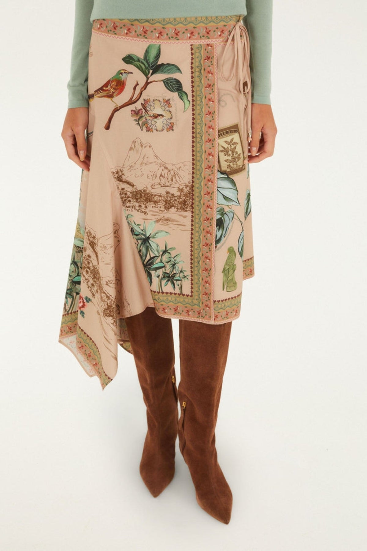 FARM RIO | Bird Poetry Midi Skirt