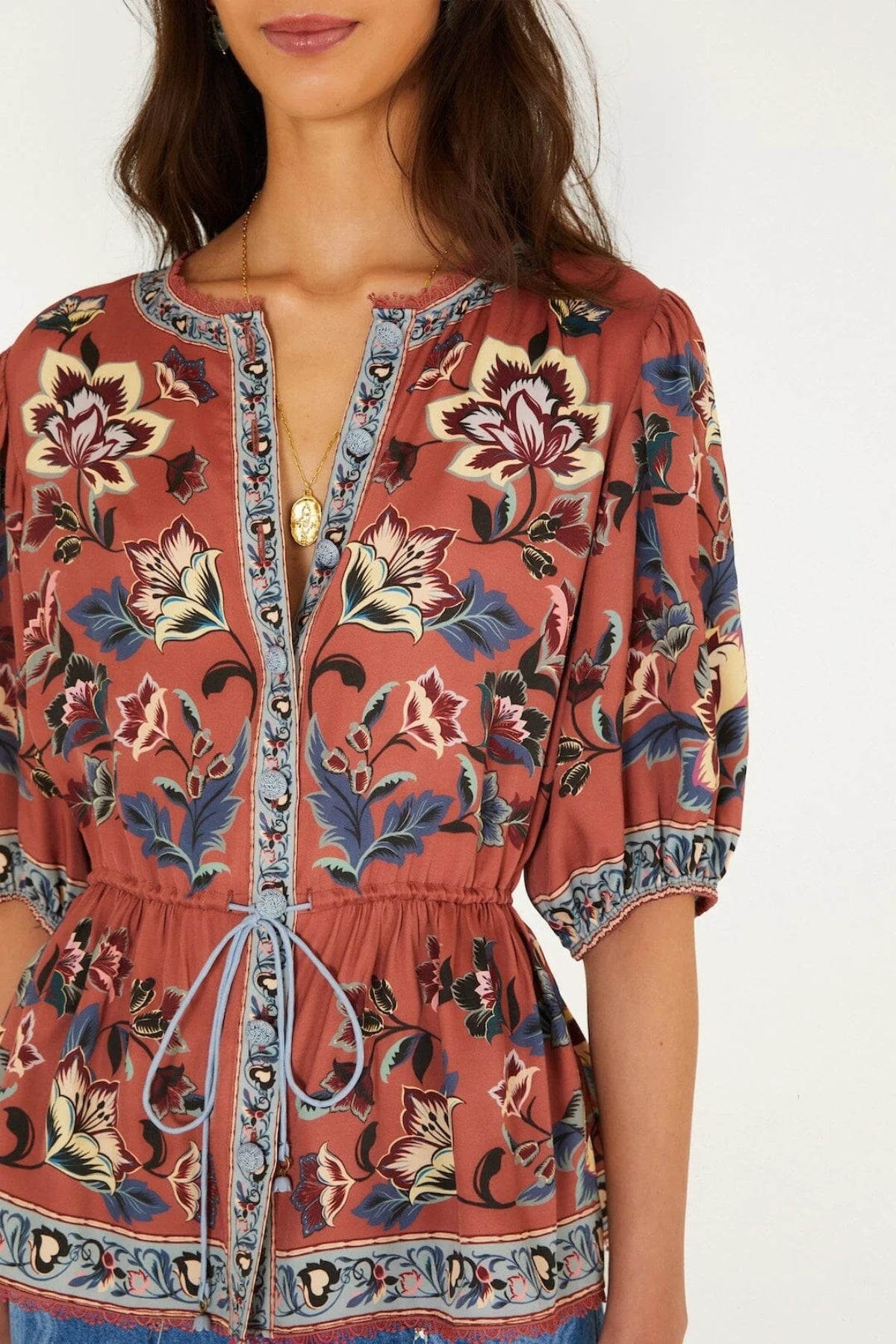 FARM RIO | Floral Tapestry Blush Blouse