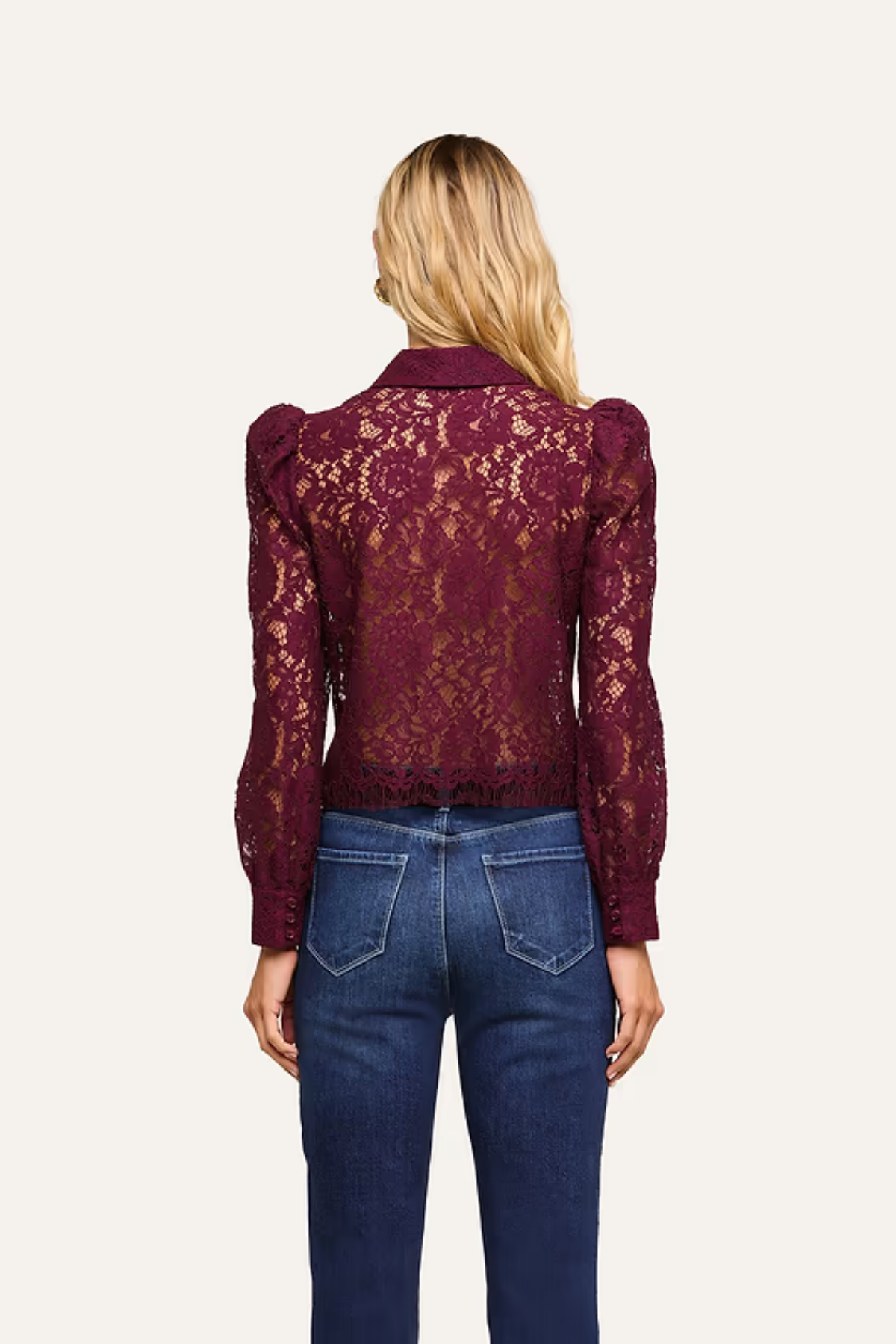 L'AGENCE | Anita Lace Button Up- Sangria
