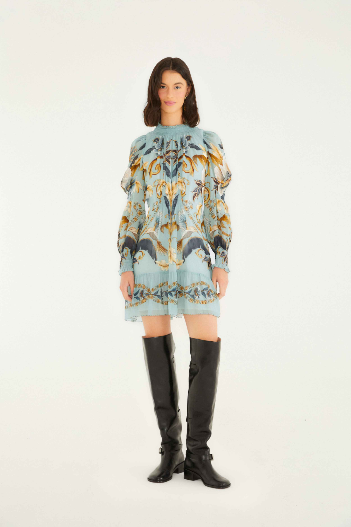 FARM RIO | SNAKE GARDEN BLUE MINI DRESS