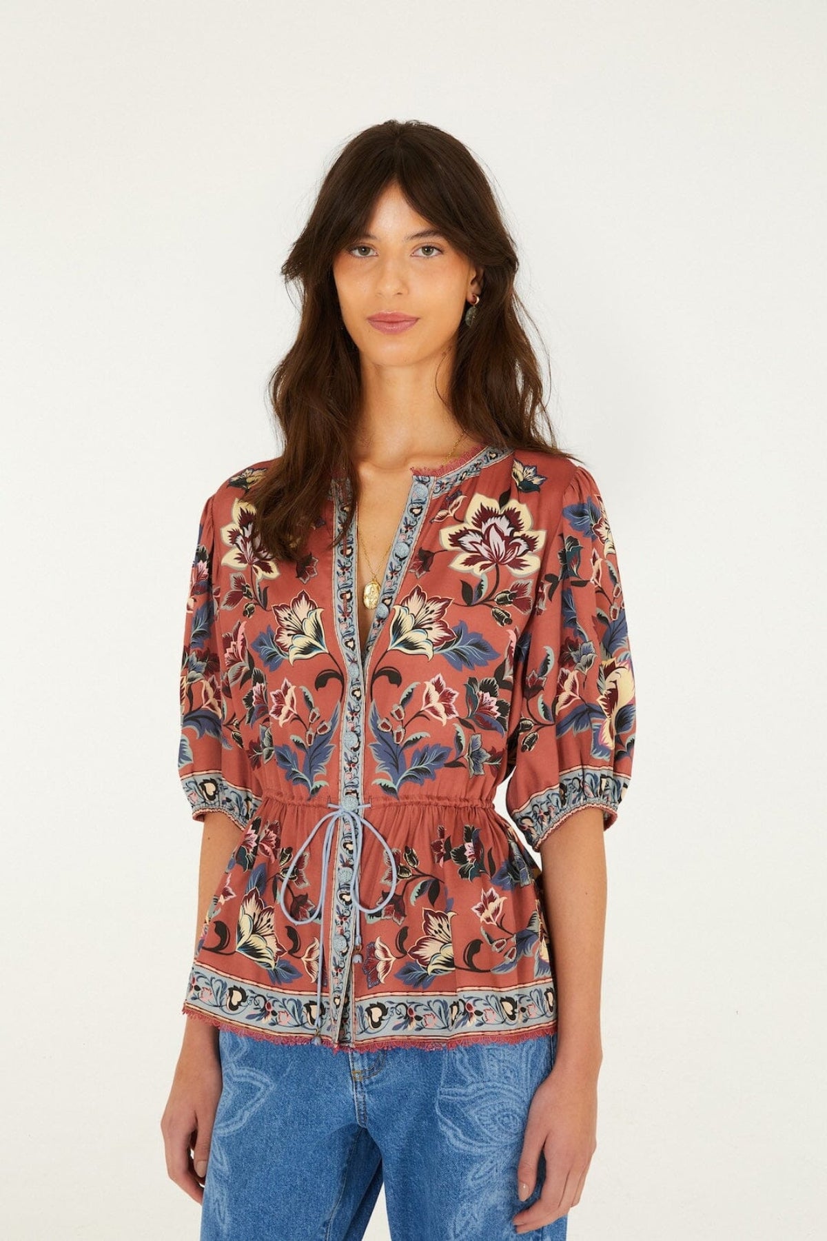 FARM RIO | Floral Tapestry Blush Blouse