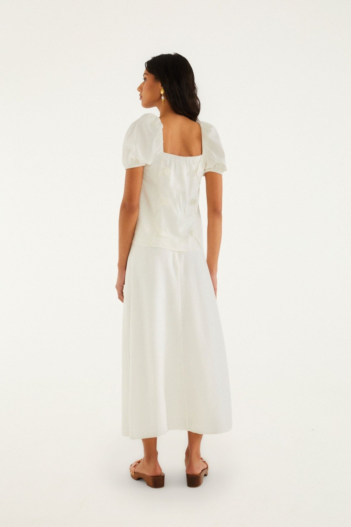 FARM RIO | Off-White Flowers Midi Skirt