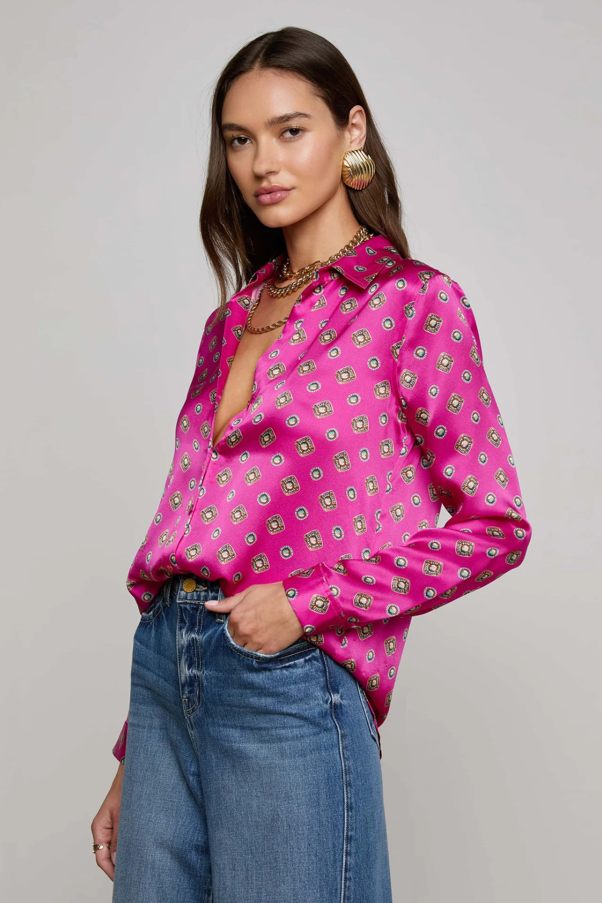 L'AGENCE | TYLER BLOUSE- FUSHCIA