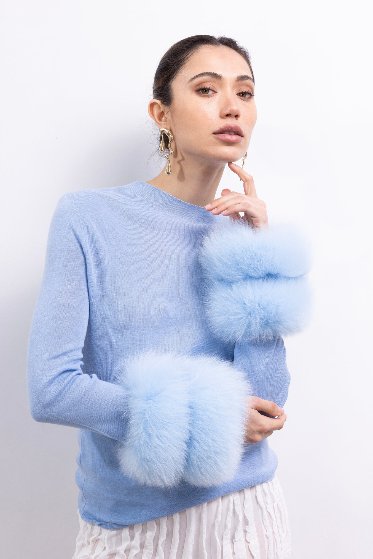 Samara Fur Cuff Sweater - Baby Blue