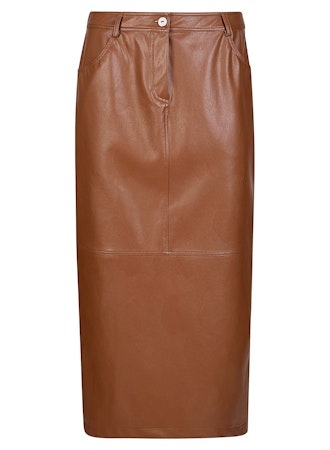 Cognac Faux Leather Midi Skirt