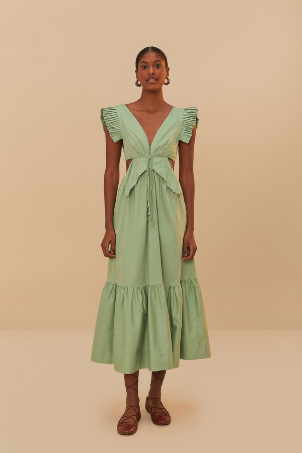 FARM RIO | GREEN BUTTERFLY MIDI DRESS