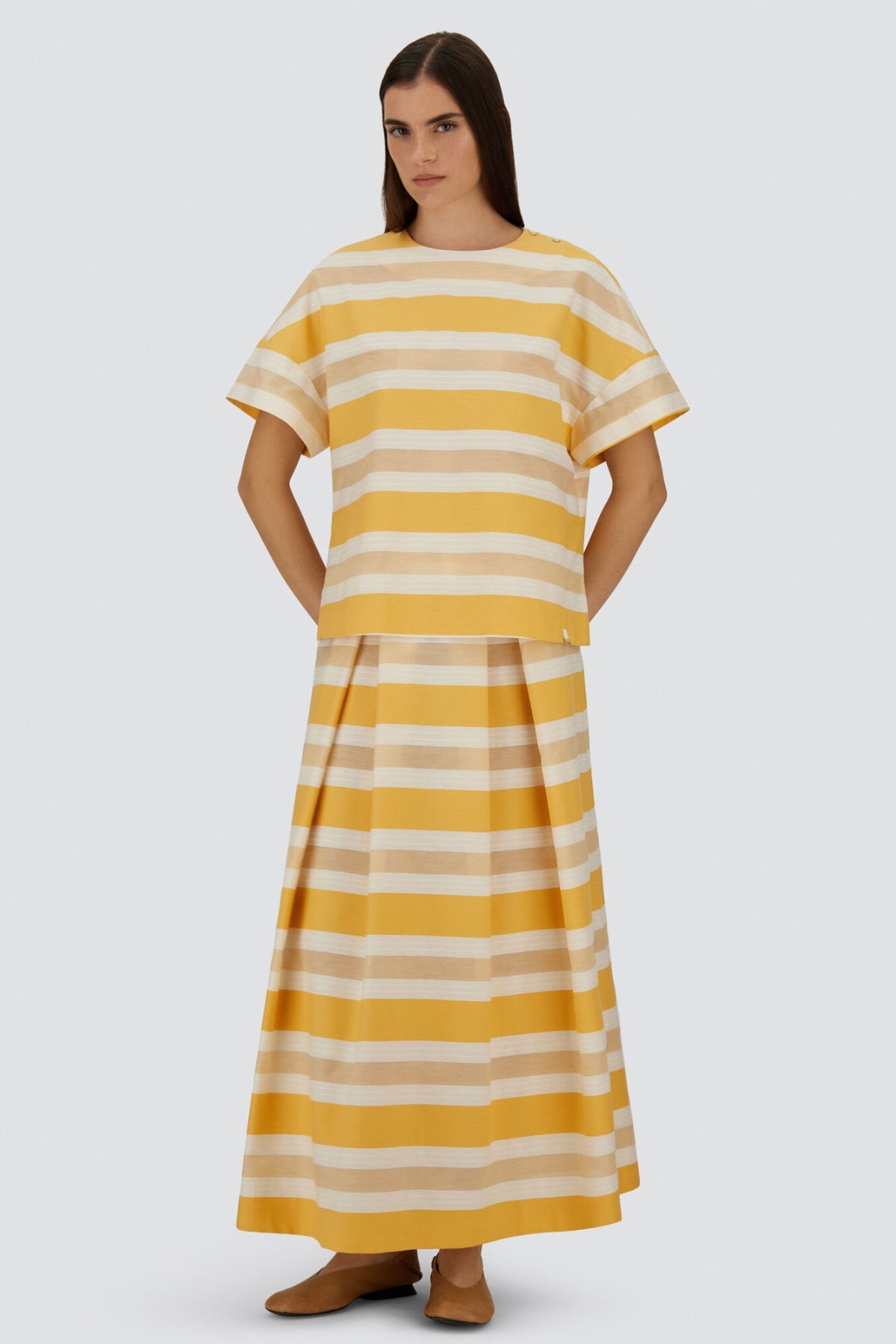 HERNO | Striped Cotton Full Skirt
