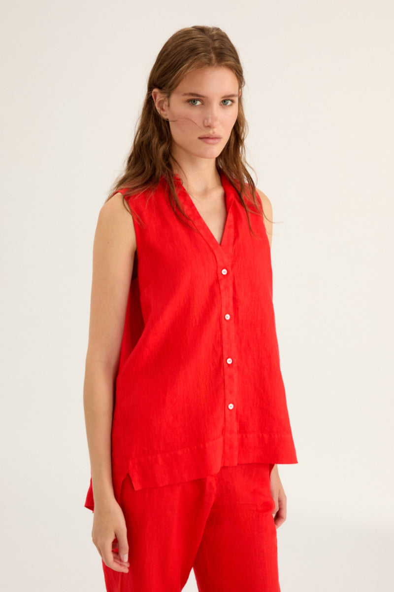 ROSSO35 | RED CORAL LINEN TOP