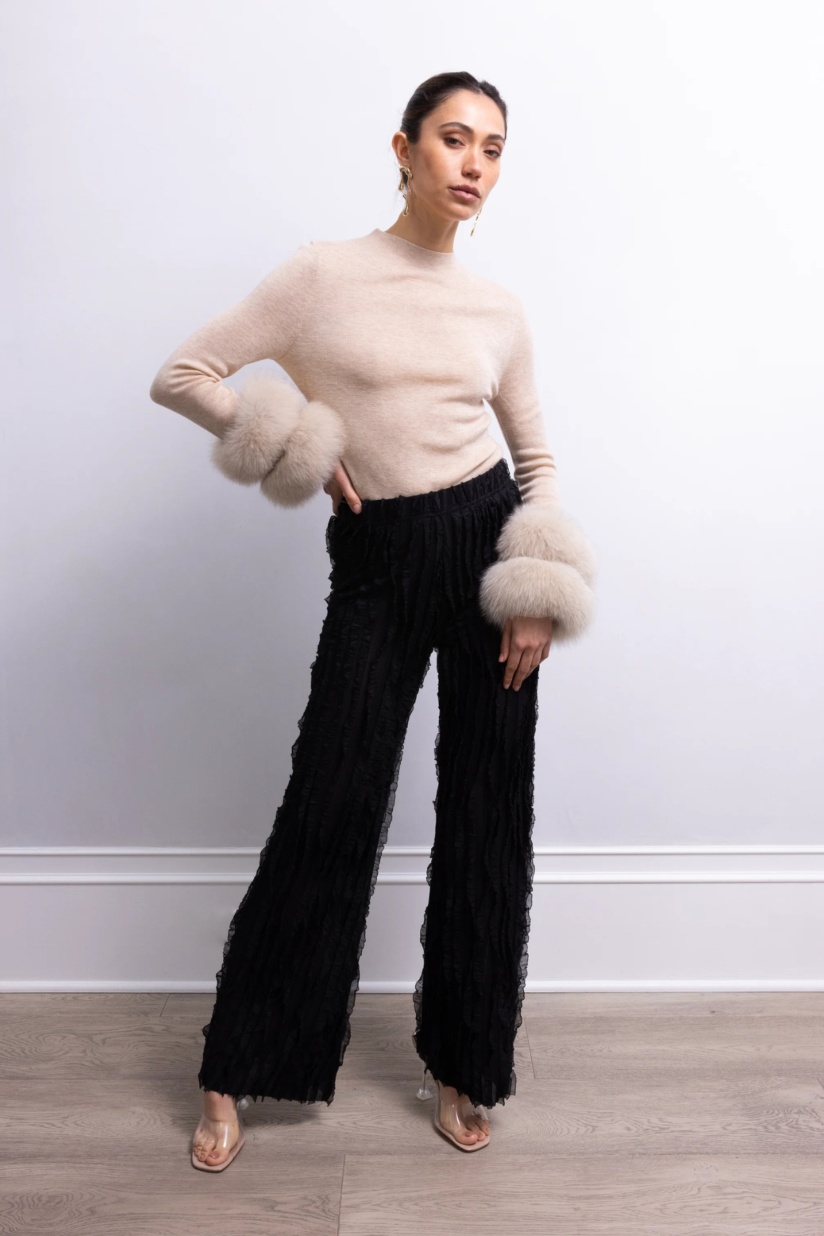Samara Fur Cuff Sweater - Tan