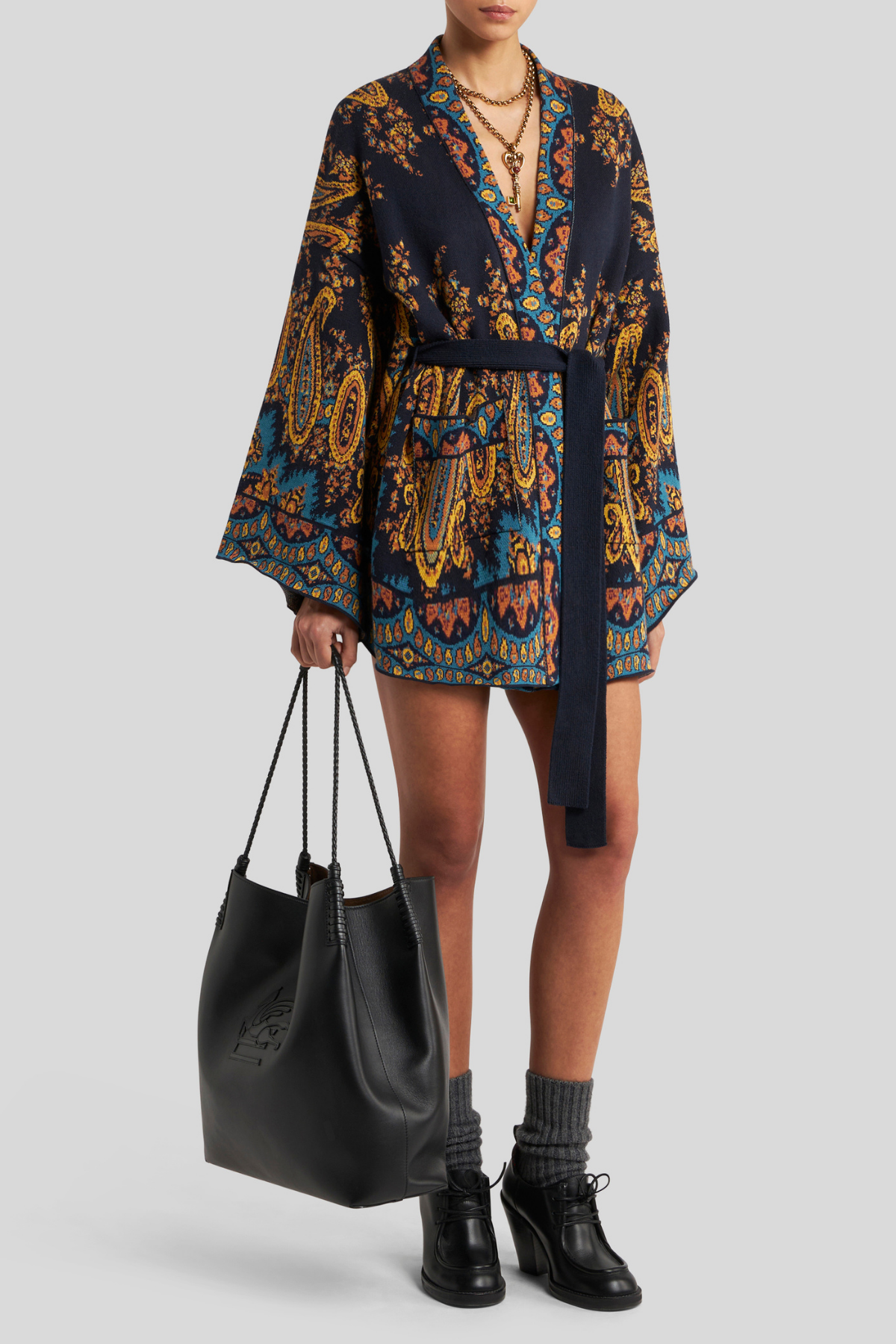 ETRO | Navy Paisley Kimono Cardigan