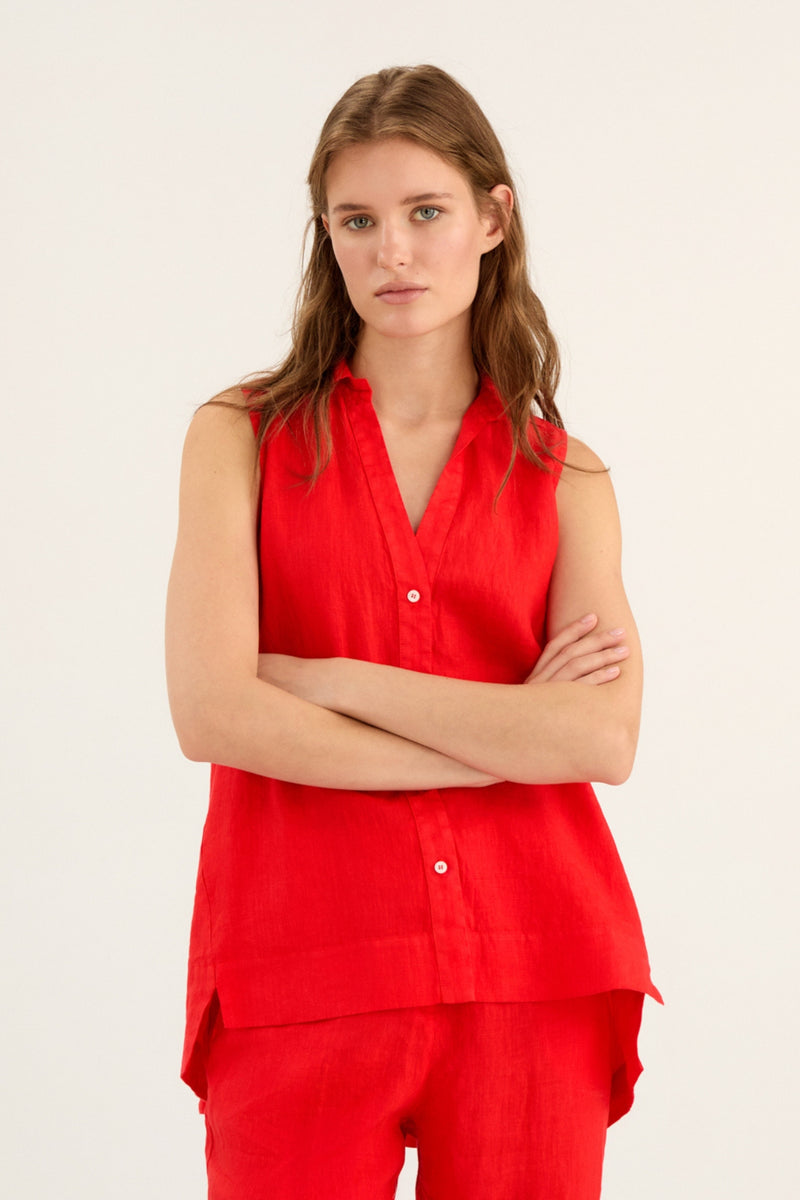 ROSSO35 | RED CORAL LINEN TOP