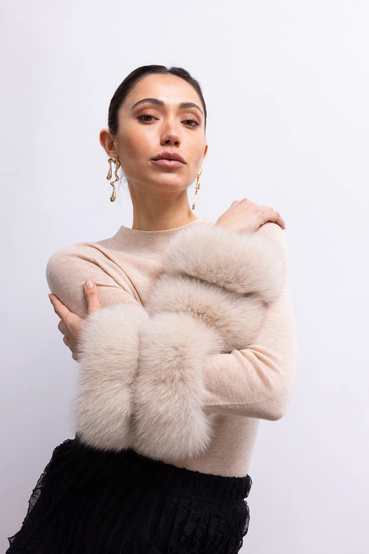Samara Fur Cuff Sweater - Tan