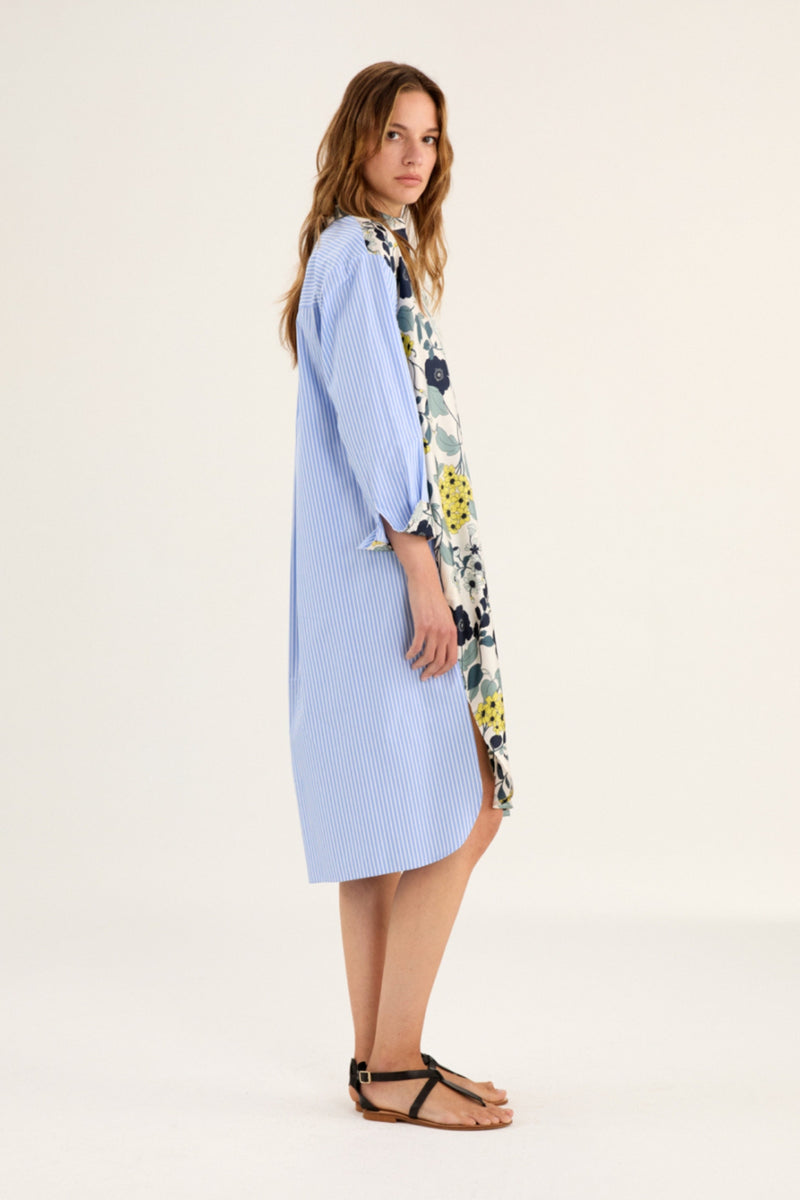 ROSSO35 | PINSTRIPE FLORAL MIDI DRESS