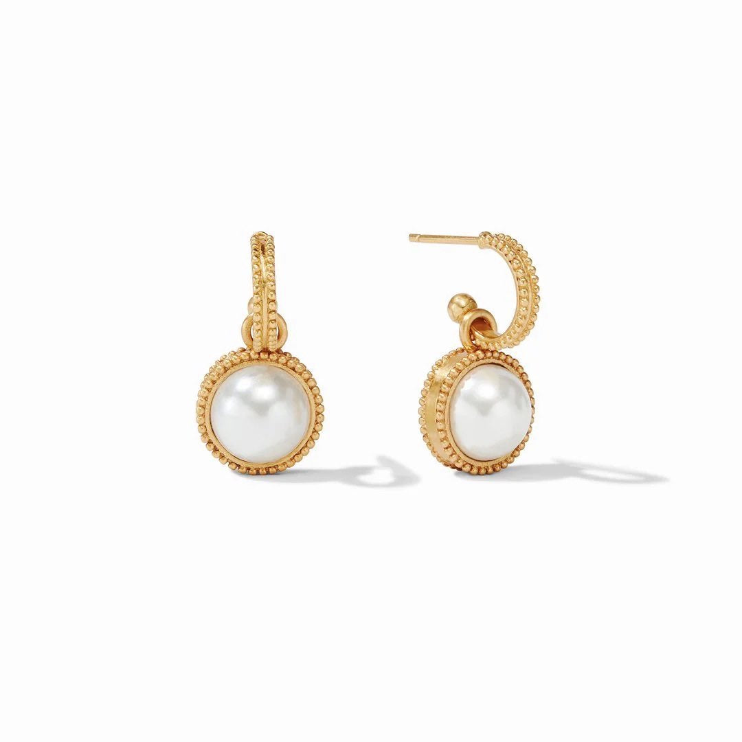Fleur-de-Lis Hoop Charm Earring-Pearl