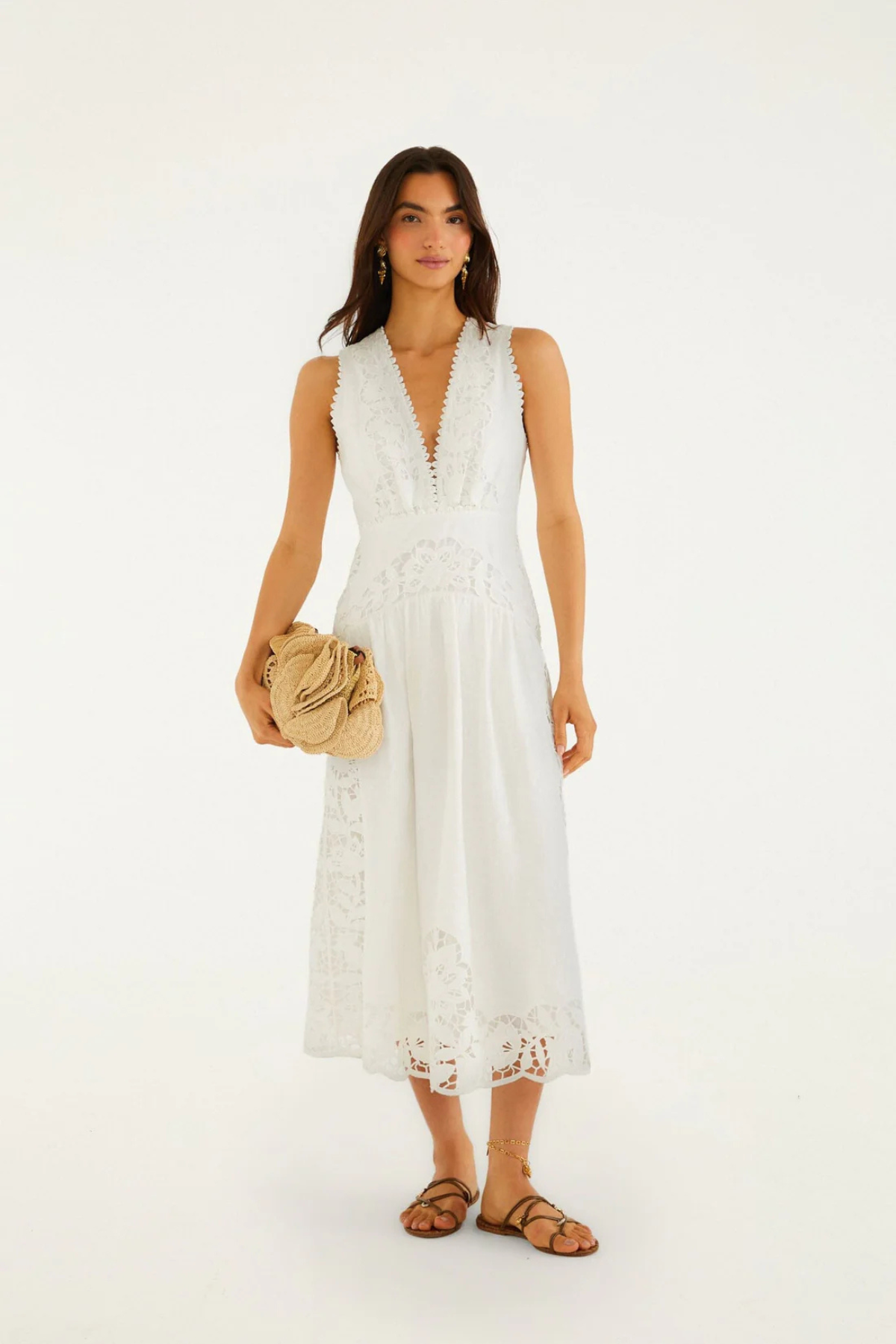 Farm Rio | White Richilieur Midi Dress