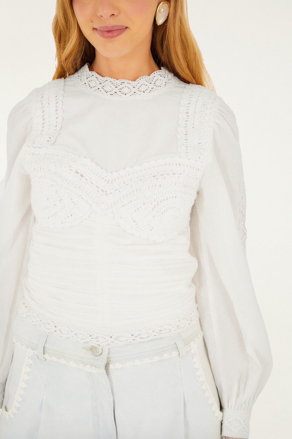 FARM RIO | OFF-WHITE CROCHET BLOUSE