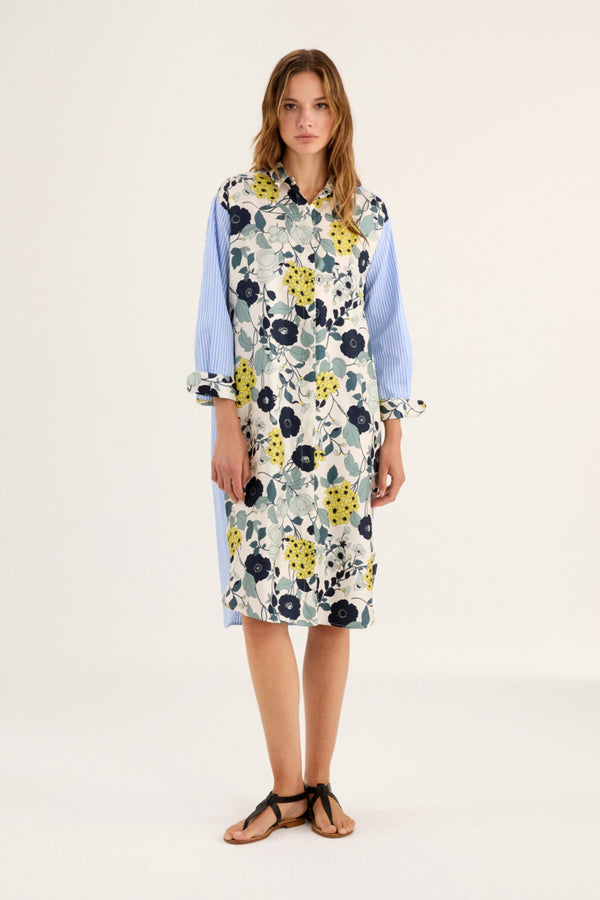 ROSSO35 | PINSTRIPE FLORAL MIDI DRESS