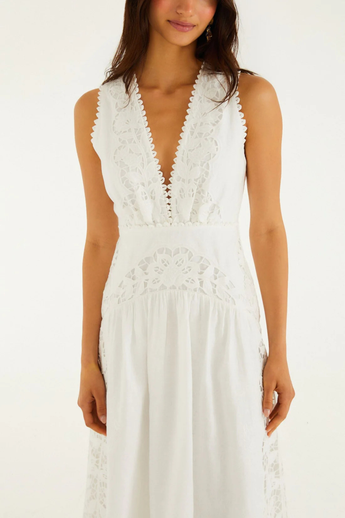 Farm Rio | White Richilieur Midi Dress