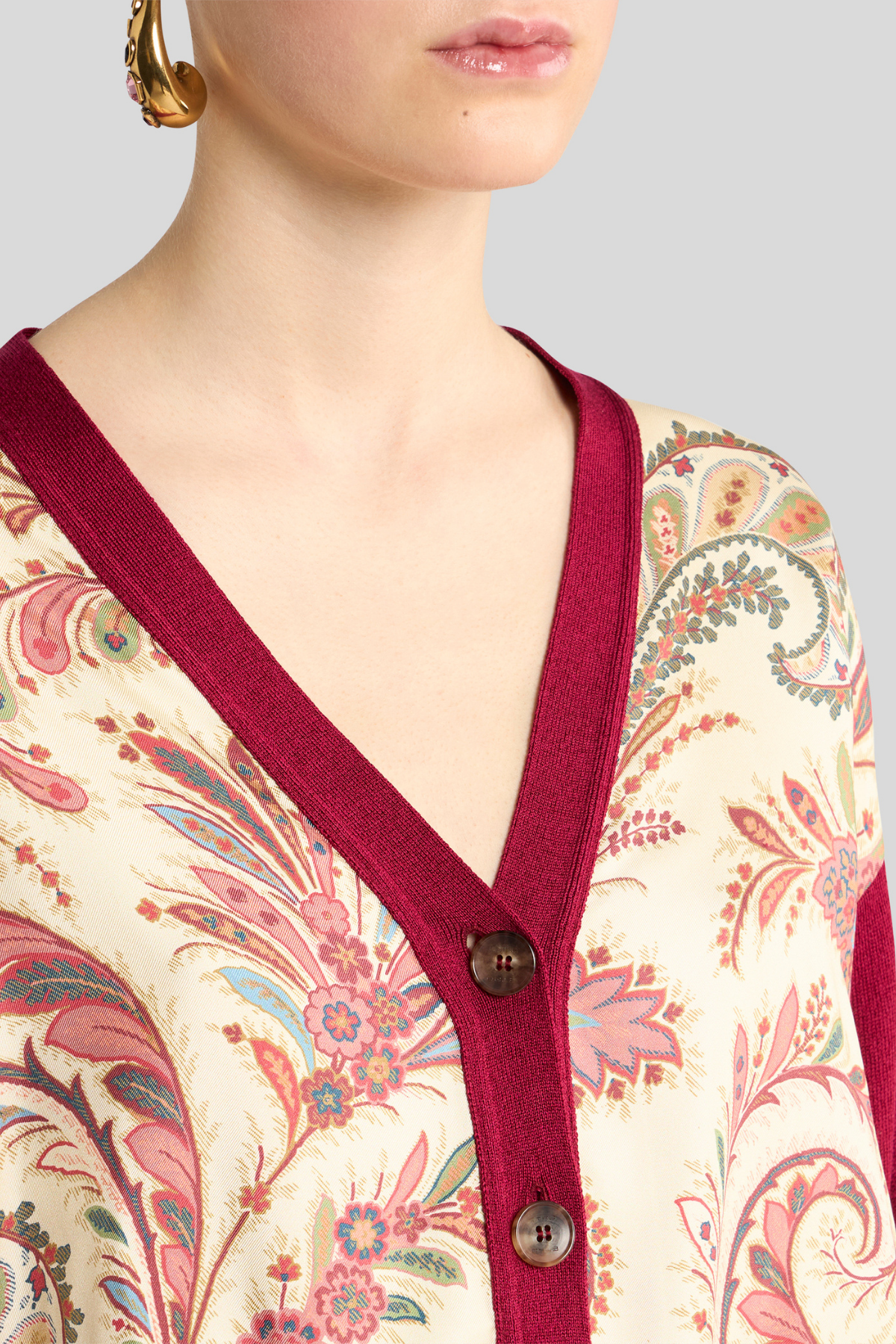 ETRO | Mixed Media Neutral Floral Cardigan