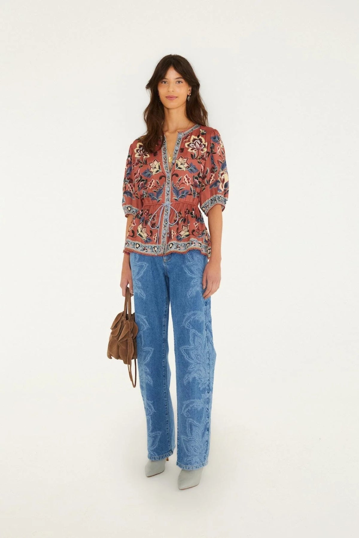 FARM RIO | Floral Tapestry Blush Blouse