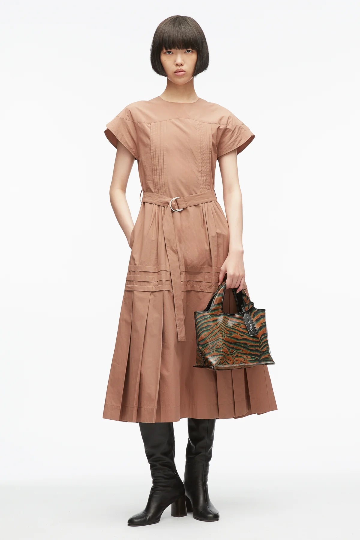 PHILLIP LIM | Pleated Poplin Dress- Sable