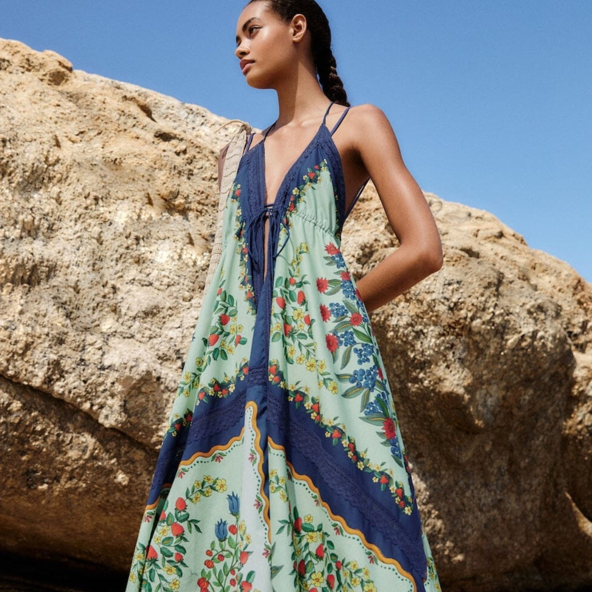 farm rio turquoise richelieu maxi dress Farm Rio Richelieu Maxi Dress - Blue