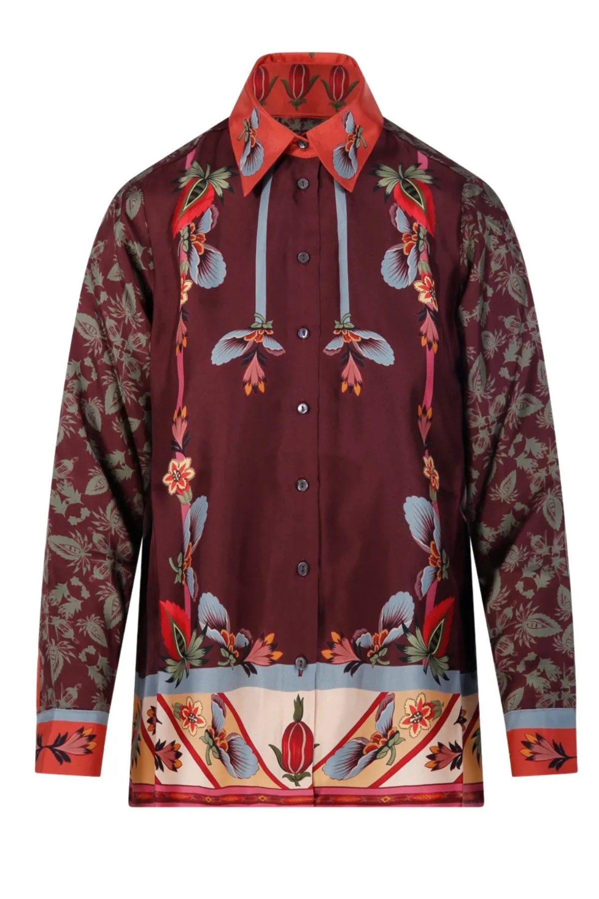 FRANCO FERRARI Merlot Floral Silk Blouse