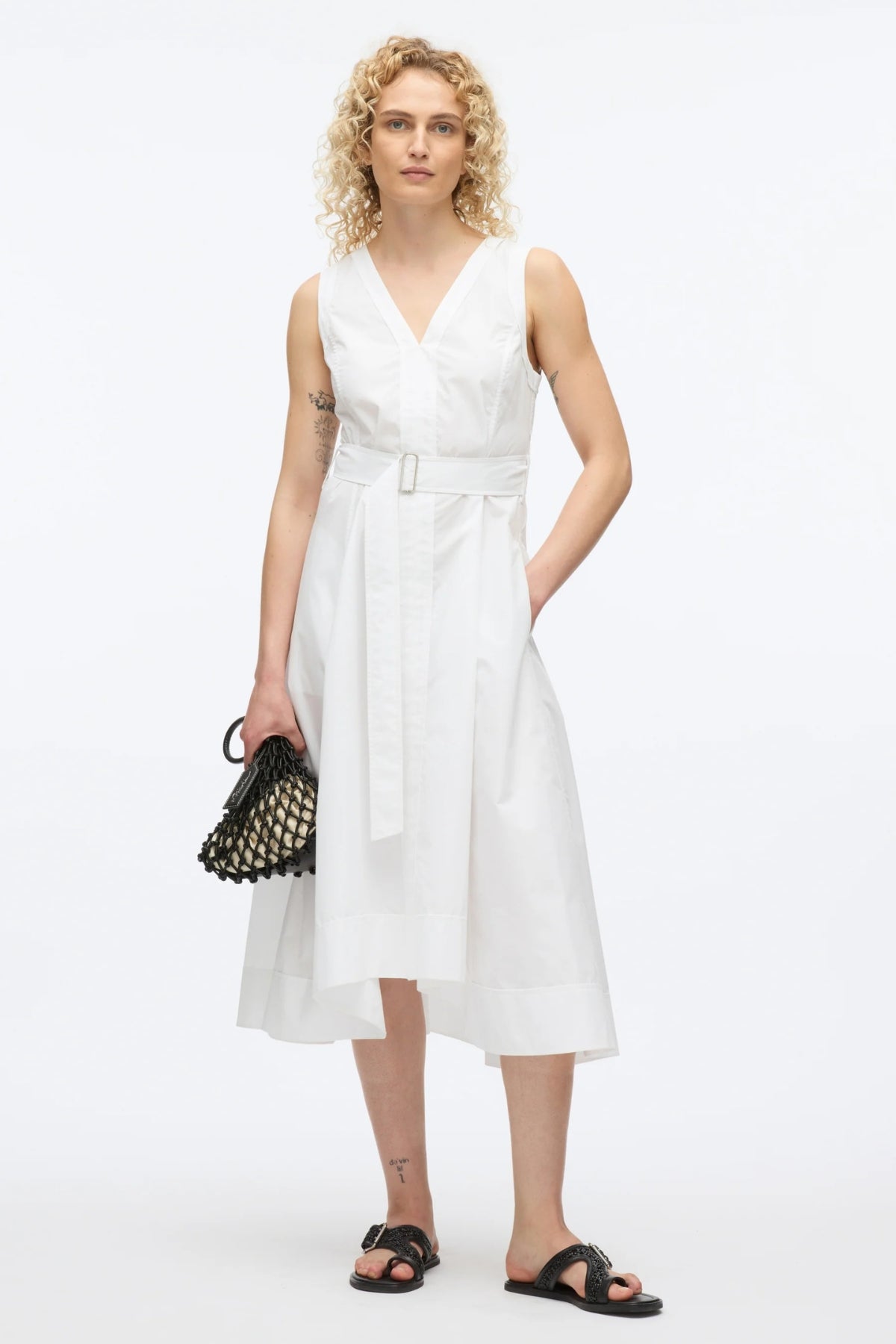 SLEEVELESS BELTED MIDI DRESS