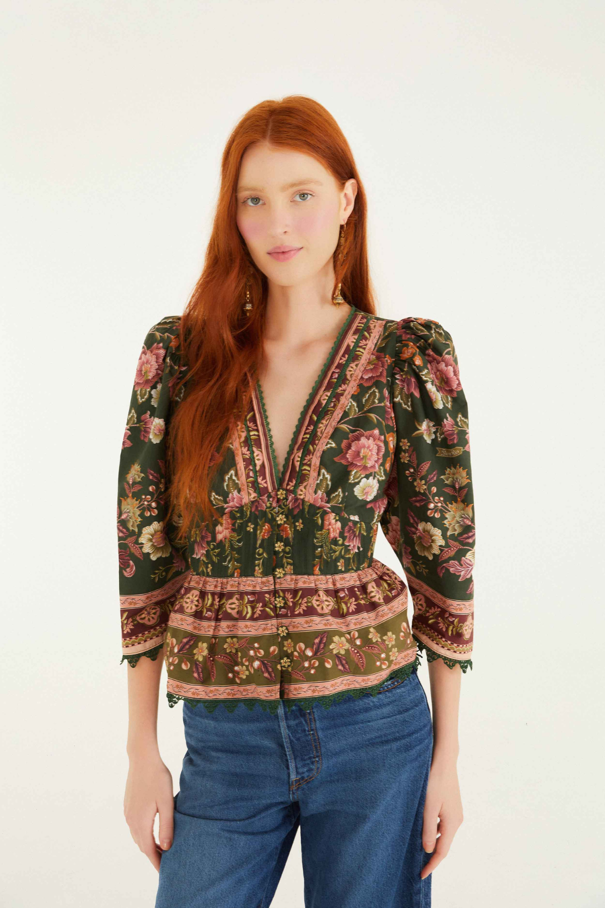 FARM RIO | FLOWERING GARDEN GREEN BLOUSE