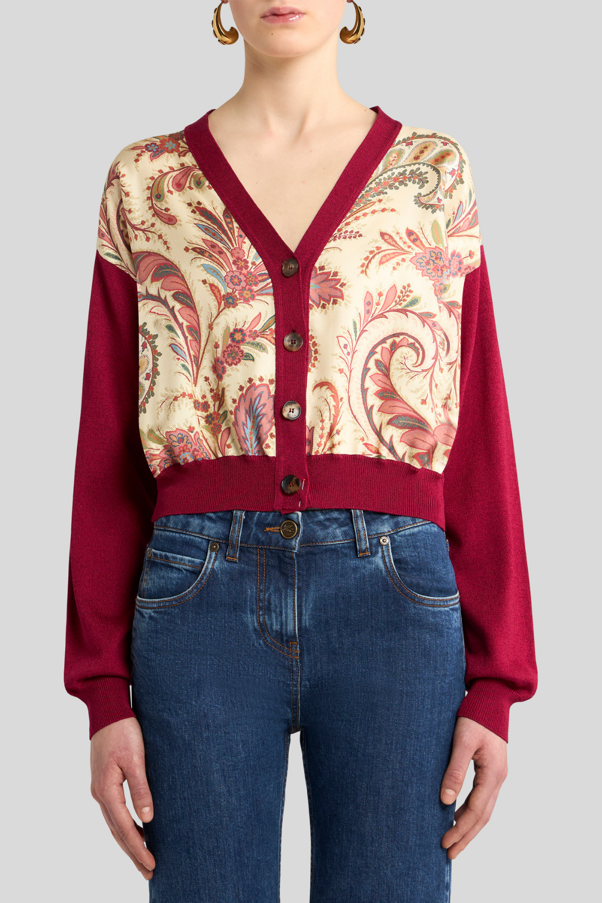 ETRO | Mixed Media Neutral Floral Cardigan