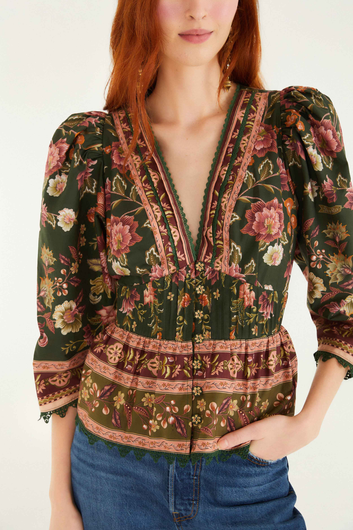 FARM RIO | FLOWERING GARDEN GREEN BLOUSE