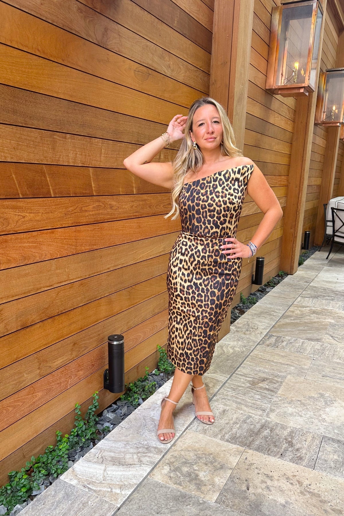 ELIF | Leopard Satin Midi Dress