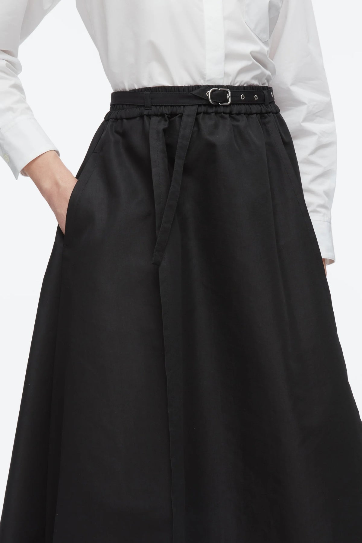 PHILLIP LIM | BELTED MIDI SKIRT WITH CHIFFON HEM