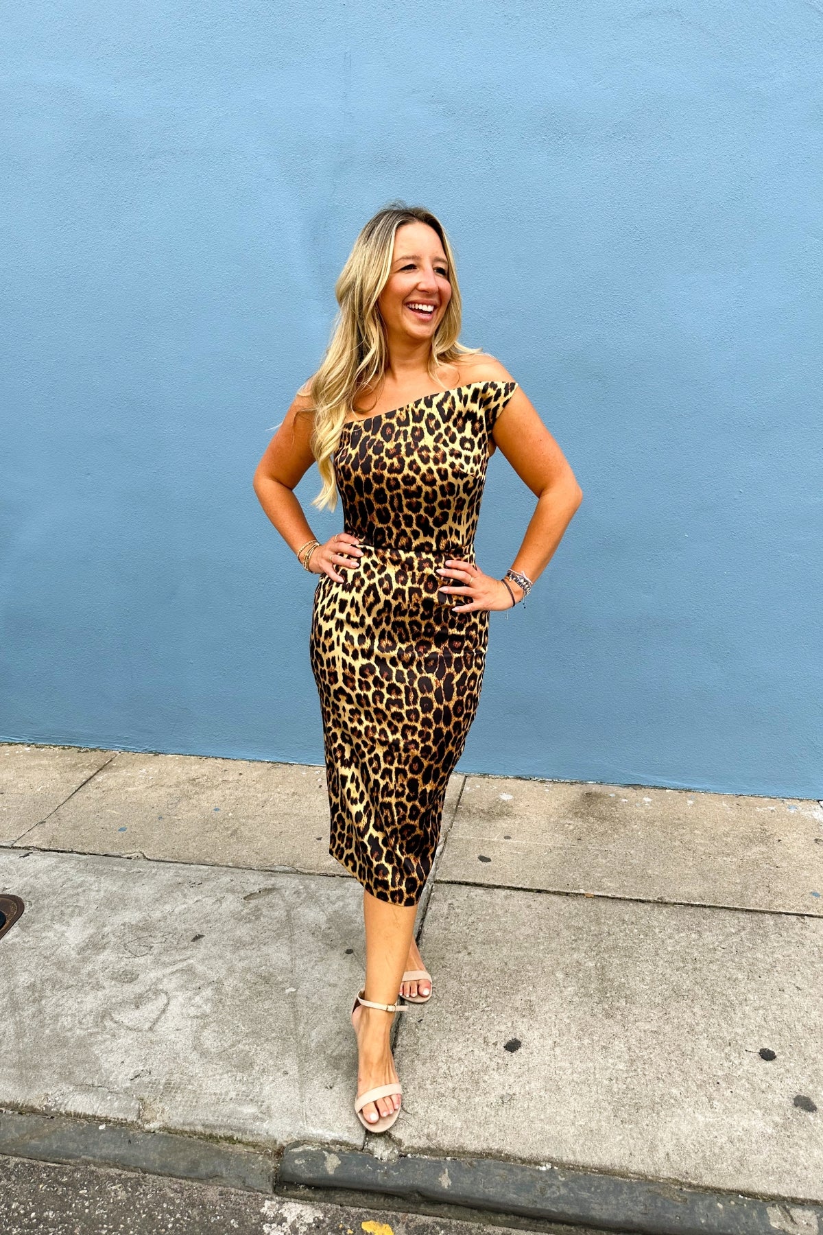 ELIF | Leopard Satin Midi Dress