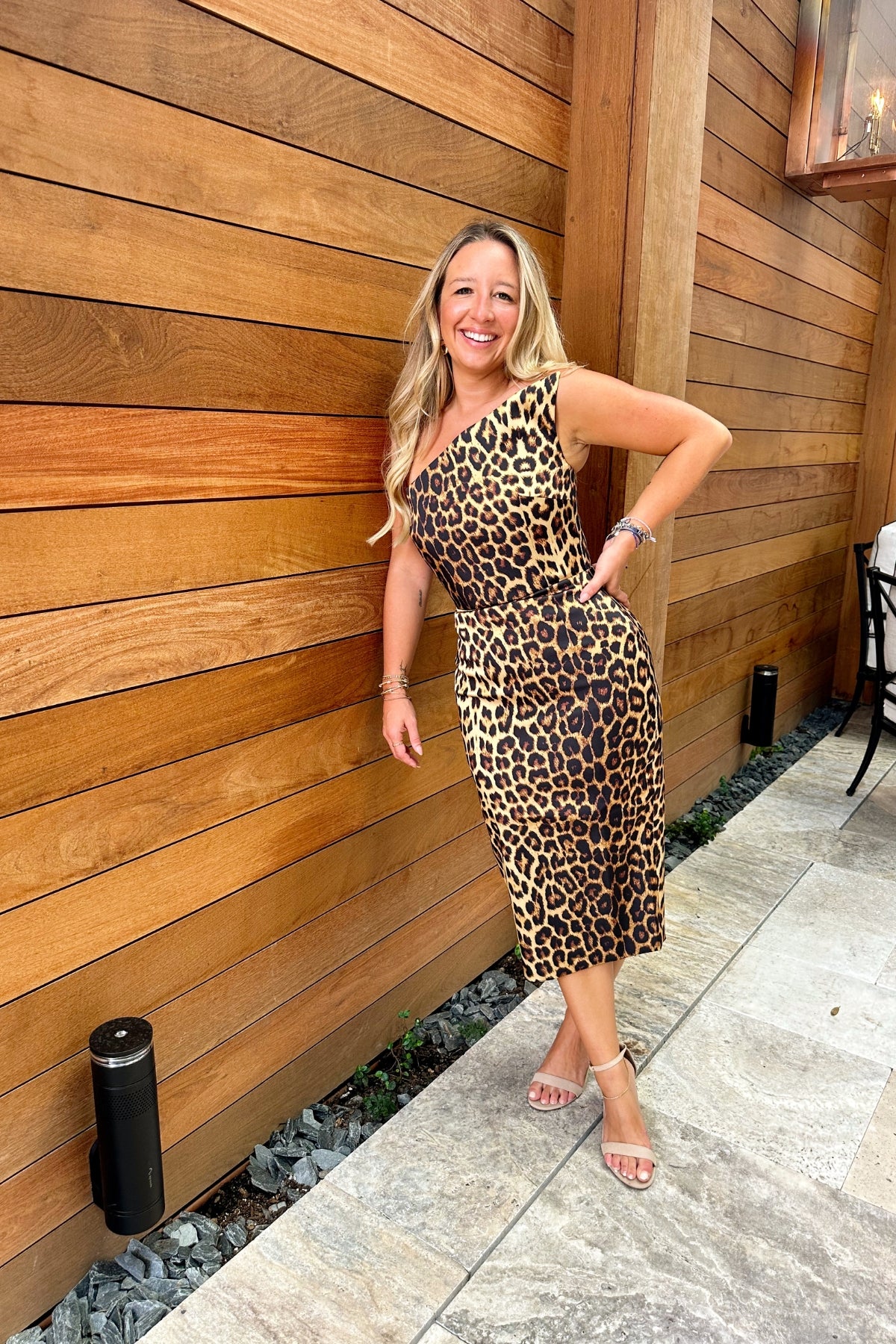 ELIF | Leopard Satin Midi Dress